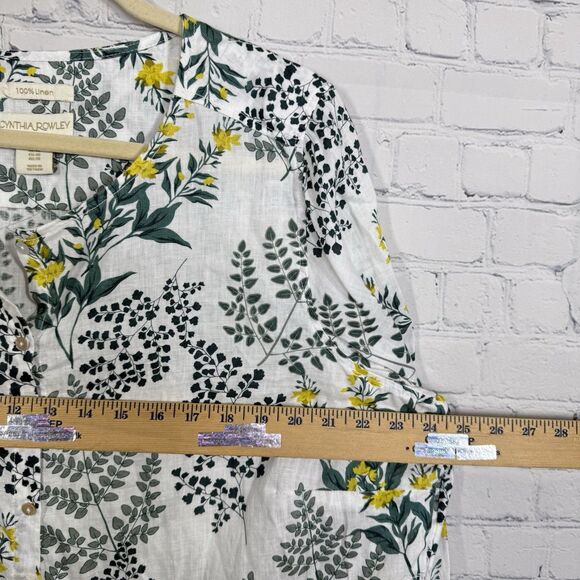Chinthya Rowley Linen Blouse Women Size Plus 1X Floral Artsy Roll Tab Sleeve Top - Picture 7 of 9